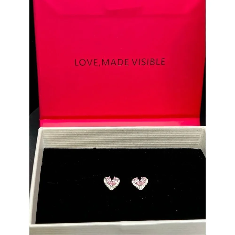 Helirose Pink Silver Tone Heart Shaped Stud Earring Gift Box